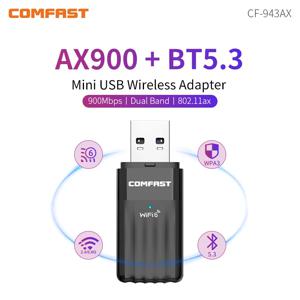 COMFAST USB 와이파이 블루투스 어댑터, AX900 와이파이 6 어댑터, 프리 드라이브 2.4G 및 5GHz 900Mbps 와이파이 어댑터, BT5.3 Win10/11 WPA3 WiFi6