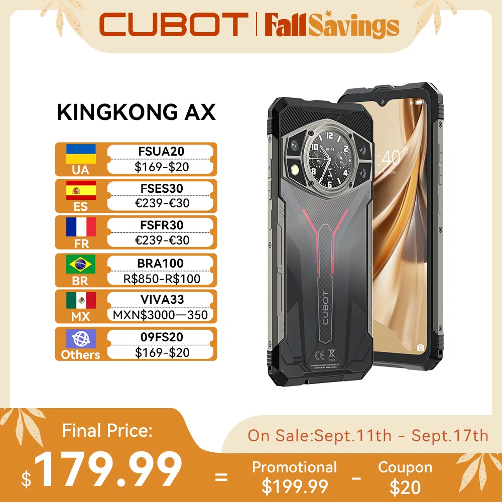 Cubot KINGKONG AX 초박형 견고한 스마트폰, 안드로이드 14, Helio G99, 24GB RAM(12 + 12GB), 256GB ROM, 120Hz 화면, 100MP, NFC