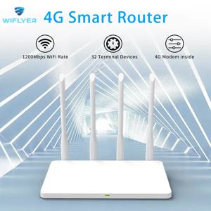 Wiflyer 4G LTE 라우터 SIM 카드, 1200Mbps 300Mbps 2.4Ghz 5GHz 무선 와이파이 EC200AEUHA 모뎀, 인터넷 접속 5dBi 4 안테나