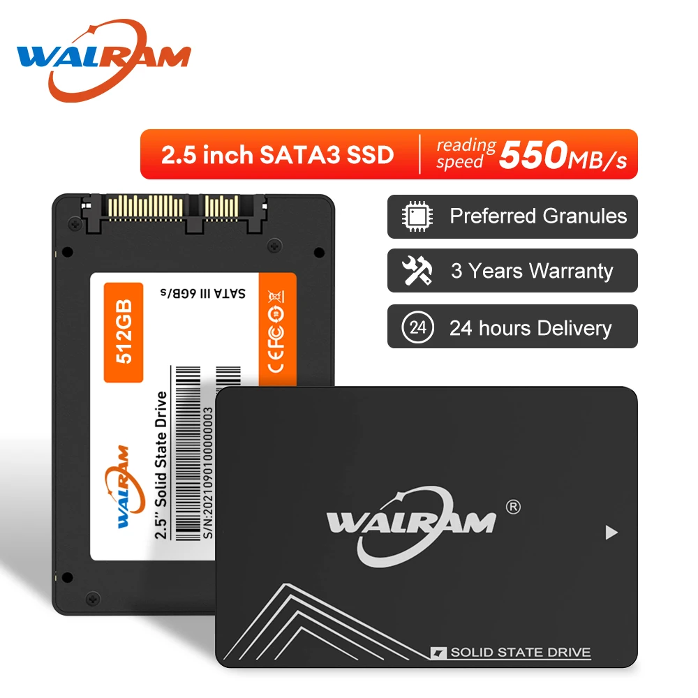 WALRAM 노트북 데스크탑용 내장 하드 드라이브 디스크, Sata3 SSD, 1TB, 2.5 인치, 128GB, 256GB, 512GB HDD, 솔리드 스테이트 하드 디스크