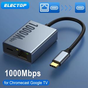 ELECTOP 노트북 태블릿용 이더넷 네트워크 카드, 구글 TV C타입 to RJ45, 크롬캐스트용 USB C-이더넷 어댑터, 1000Mbps