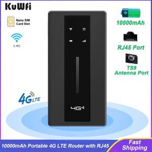 KuWFi 무선 Wi-Fi 라우터, 야외 여행 휴대용 모바일 핫스팟, RJ45 TS9 안테나 포트, WPS, 4G LTE 라우터, CAT4, 10000mAh