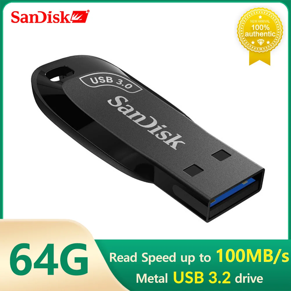 SanDisk USB 플래시 드라이브 메모리 스틱, CZ410 Preto U 디스코 미니 펜드라이브, USB 3.2, 64GB