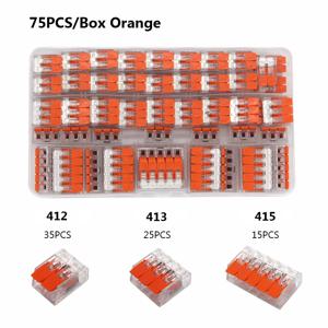 전기 레버 와이어 커넥터, 미니 퀵 와이어 터미널, 푸시 인 커넥터, 2 핀, 3 핀, 5 핀, 전기 케이블 클램프, 75 개 박스
