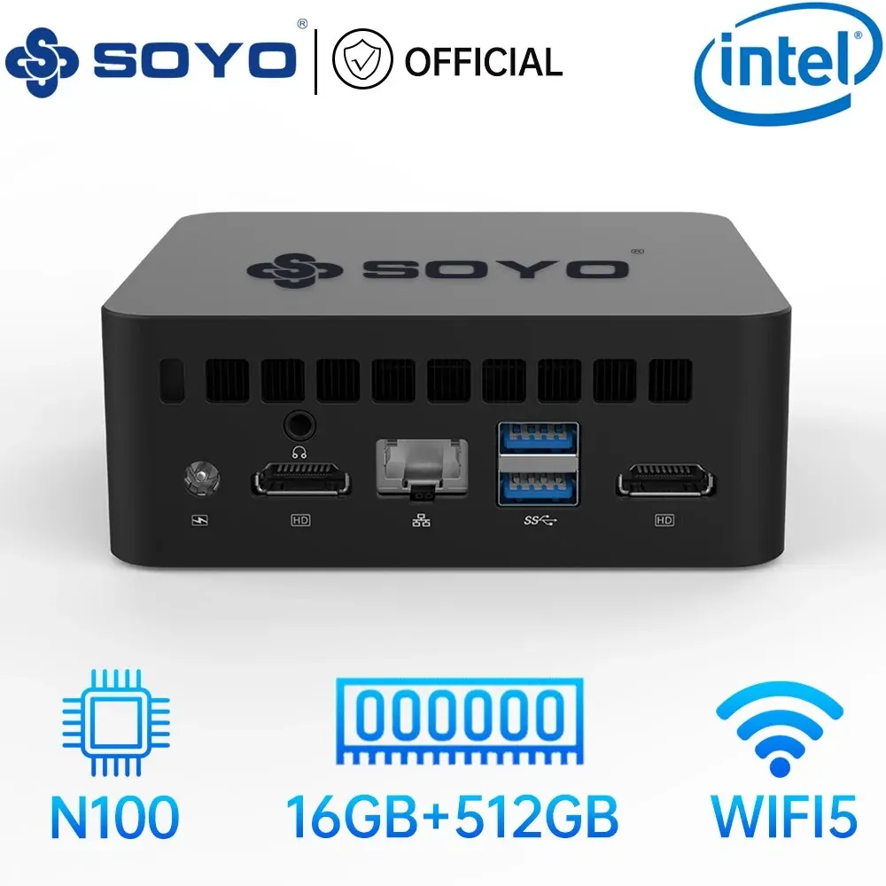 SOYO 미니 PC, M2PLUS2, 16GB RAM, 512GBSSD, IntelCeleron N100, Windows 11 Pro 컴팩트, 가정, 비즈니스 및 게임에 이상적