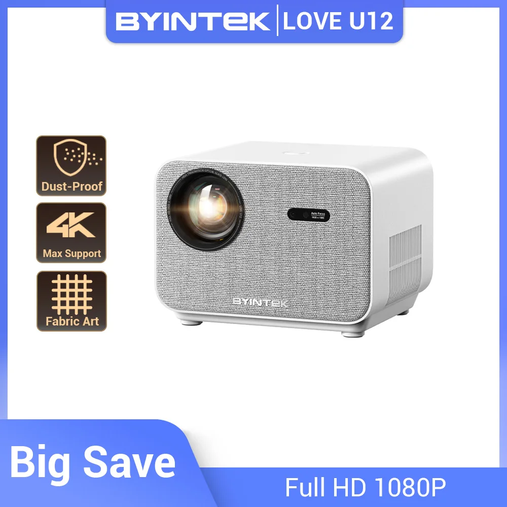 BYINTEK LOVE U12 풀 HD 1080P 프로젝터, 800 ANSI 및 WiFi 6 블루투스 5.2, 안드로이드 홈 시어터 시네마 프로젝터, 4K 오디오