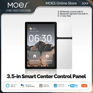 MOES 투야 와이파이 3.5 인치 스마트 컨트롤패널 스크린, 릴레이 3 개, 물리적 버튼 3 개, IR 리모컨, 블루투스 시그메쉬 허브 내장