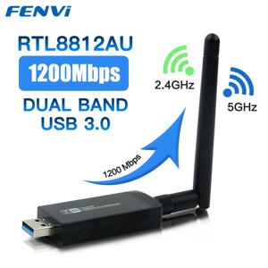 듀얼 밴드 1200Mbps USB RTL8812AU 무선 AC1200 Wlan USB3.0 와이파이 랜 어댑터, 노트북 데스크탑용 안테나 포함 동글 802.11ac