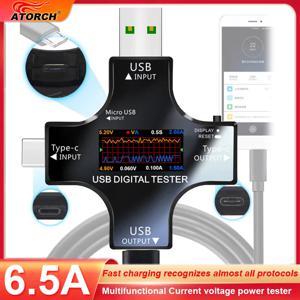 USB 테스터 DC C타입 PD 디지털 전압계, 전압 전류 모니터 전류계 감지기, 보조 배터리 충전기 용량 측정기, 6.5A