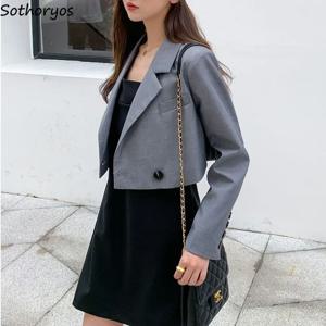 Cropped Blazers Women Ins 인기있는 노치 형 한국 슬림 피트 패션 히트 색상 세련된 정장 세련된 부드러운 솔리드 스트레이트 아웃웨어 OL