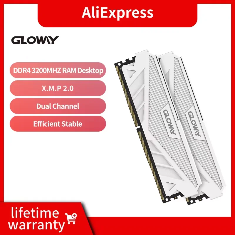 Gloway Memoria 컴퓨터용 데스크탑 방열판 메모리, RAM DDR4, 16GB, 3200mhz, 32GB, 8GBX2, 16GBX2