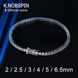 KNOBSPIN 2mm 모이사나이트 테니스 팔찌 925 스털링 실버 도금 화이트 골드 팔찌 여성 남자 스파클링 파티 쥬얼리