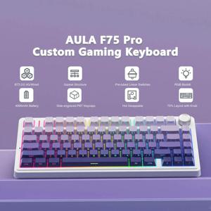 AULA F75 Pro 개스킷 무선 게이밍 기계식 키보드, RGB 커스터마이징 75% 레이아웃, 측면 각인 PBT 키캡