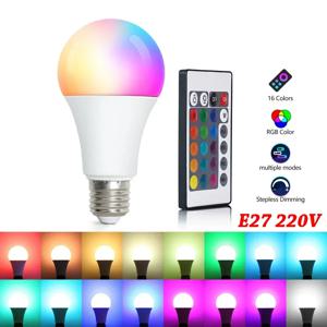 RGB LED 다색 전구 E27 베이스 가정용 조명, 밝기 조절 가능 24 키 리모컨 분위기 네온 조명, 16 색 전구, 220V