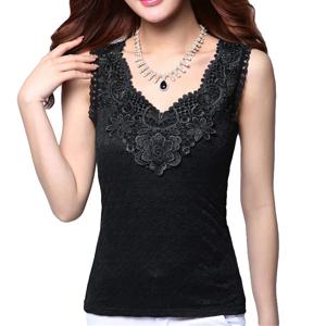 Women's Summer Sexy Blouse Shirt 우아한 민소매 Black Crochet 레이스 Shirt 탑 및 블라우스 Women Blusas Camisa Vest Plus size