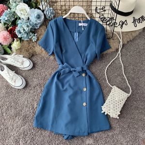 한국어 2020 여름 Playsuit 노란색 짧은 Jumpsuit 캐주얼 V 목 Playsuits 및 Jumpsuits 여성 KJ5254