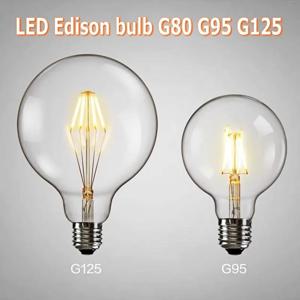 LED 필라멘트 COB 유리 전구, G80 G95 G125 대형 글로벌 전구, 6W 10W 12W 필라멘트 전구, E27 투명 유리 실내 램프, AC220V