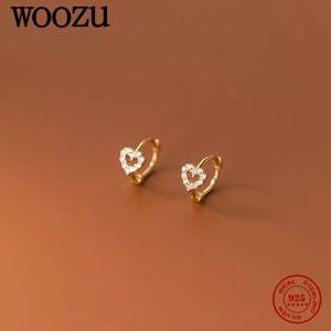 WOOZU 925 스털링 실버 미니멀리즘 스위트 러브 하트 CZ 지르콘 후프 귀걸이, 여성 소녀용 작은 귀 버클, 주얼리 선물, INS