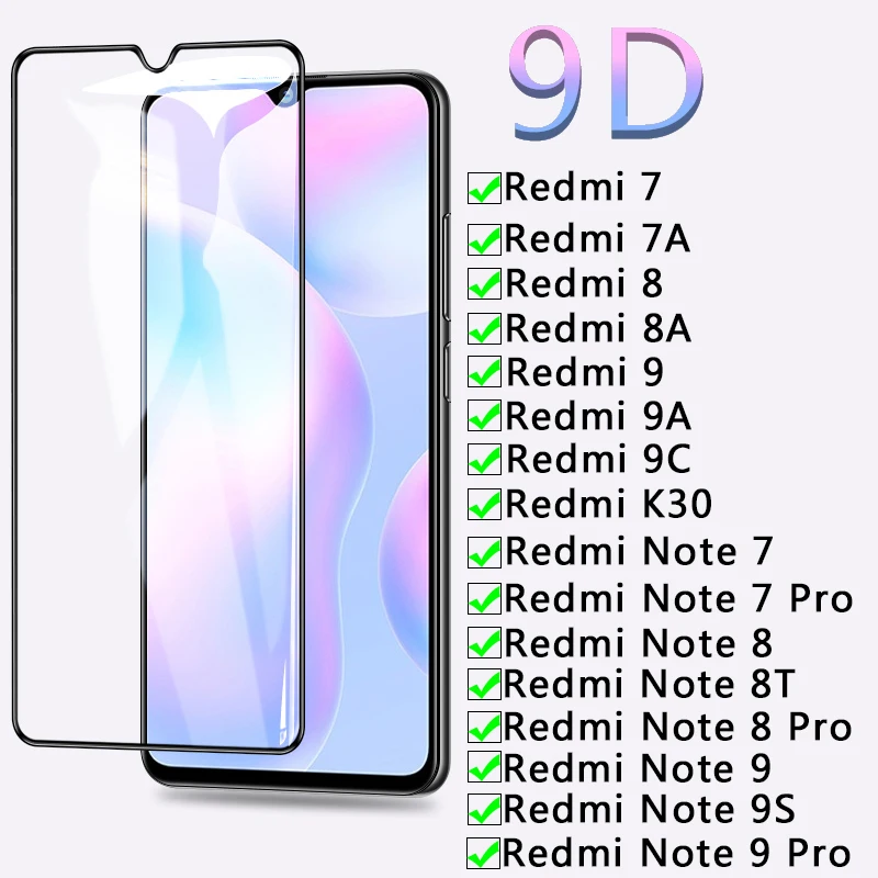 Xiaomi Redmi 용 9D 보호 유리 7 7A 8 8A 9 9A 9C K30 화면 보호기 Redmi Note 7 7 Pro 8 Pro 8T 9 9S Pro 유리 필름