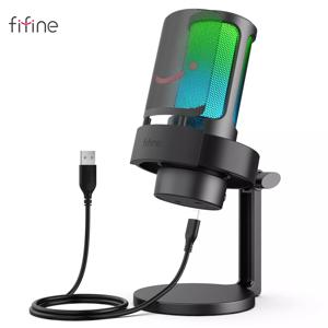 FIFINE PC 및 Mac용 USB 마이크, 헤드폰 출력 및 터치 음소거 버튼, 3 가지 RGB 모드 마이크, A8