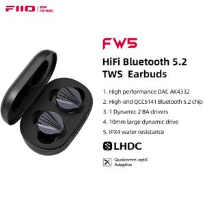 FiiO-FW5 TWS 블루투스 5.2 이어폰, 트루 와이어리스 이어 버드 10mm 다이나믹 드라이버 이어폰 LHDC, aptX 적응형