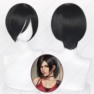 Ada Wong 여성용 코스프레 가발, 검은 짧은 머리, 내열성 합성 가발, 할로윈 카니발 가발, 32cm