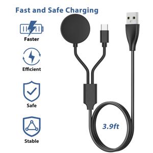 삼성 갤럭시 워치용 USB C 충전기, 삼성 갤럭시 W용 충전 케이블, 갤럭시 워치 3, 4, 5, 6 클래식, 43mm, 47mm, 46mm, 42mm