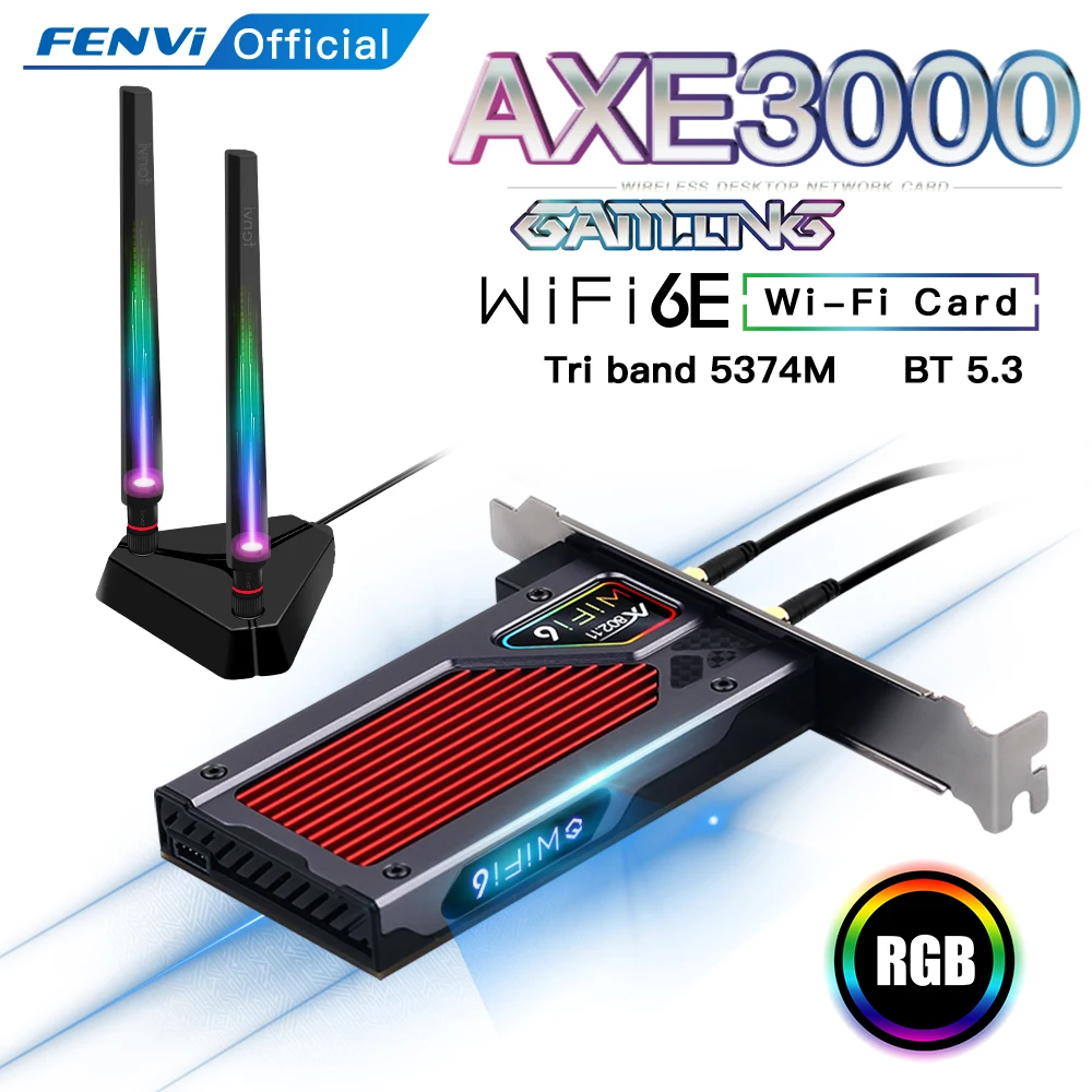 FENVI FV-AXE3000 와이파이 6E AX210 블루투스 5.3, 무선 5374Mbps, 2.4G, 5GHz, 6G, 802.11AX, AC PCIExpress 네트워크 카드 어댑터 PC