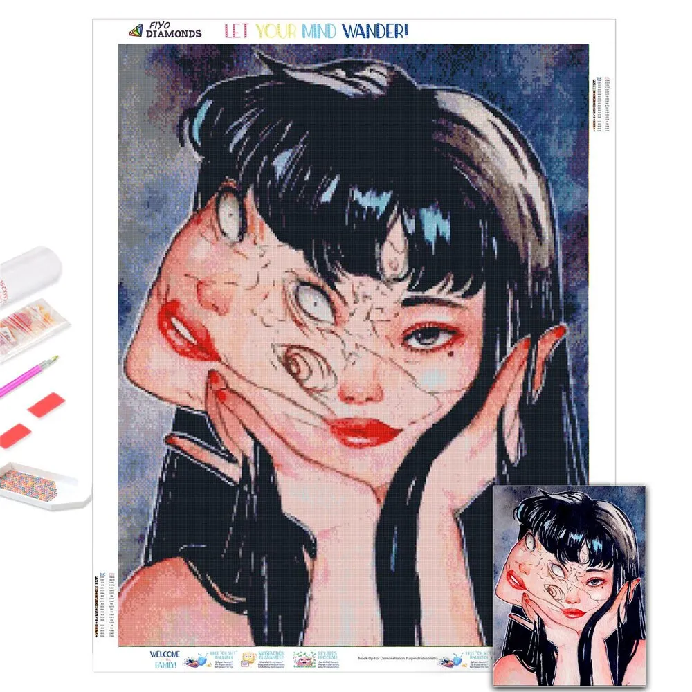 다이아몬드 페인팅 애니메이션 공포 소녀 그림 5D DIY 풀 다이아몬드 모자이크 자수 크로스 스티치 키트 크리스마스 홈 장식 Cuadros