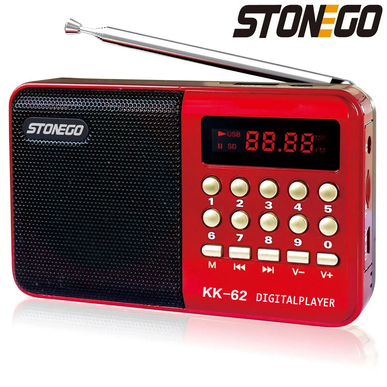 STONEGO 미니 휴대용 라디오, 휴대용 충전식 디지털 FM, USB TF MP3 플레이어, 스톤고 스피커 장치 용품