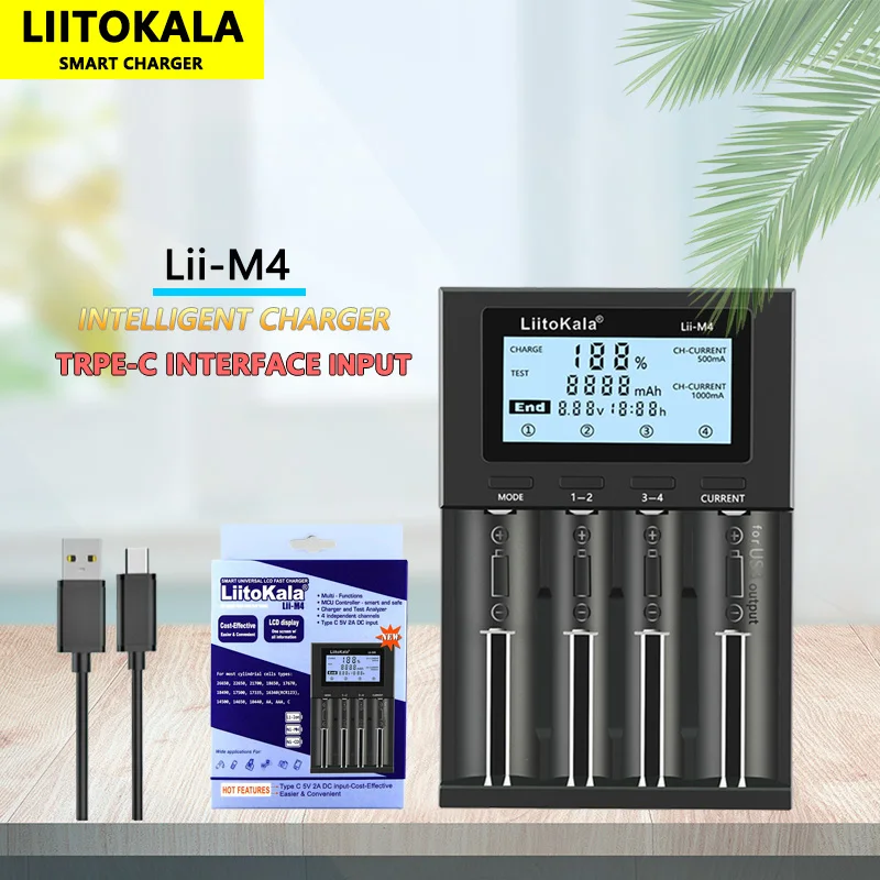 LiitoKala Lii-M4 18650 LCD 다기능 배터리 충전기, 3.7V 1.2V 26650 21700 14500 18350 17500 AA AAA A C 및 기타