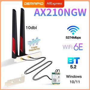 와이파이 6E AX210 무선 카드, 5374Mbps BT5.3 데스크탑 키트, 안테나 802.11ax 트라이 밴드, 2.4G, 5Ghz, 6G AX210NGW, 와이파이 6 AX200 보다 우수