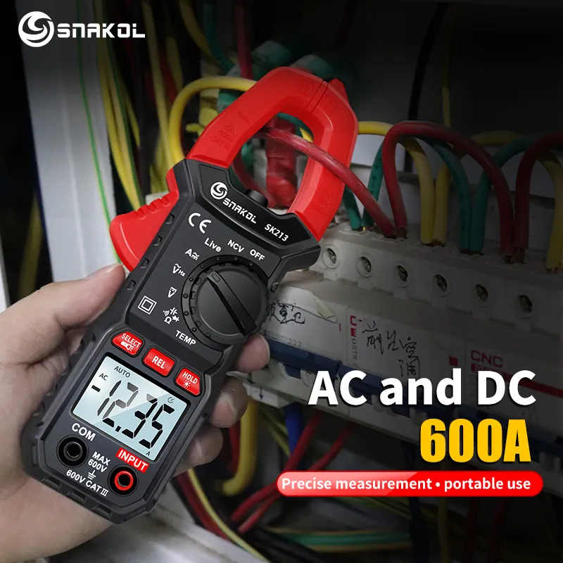 SK213 디지털 클램프 계량기, 600A AC DC 전류, True RMS 자동 란 플라이어, 전류계 전압 전압계, 전문 전기 테스터