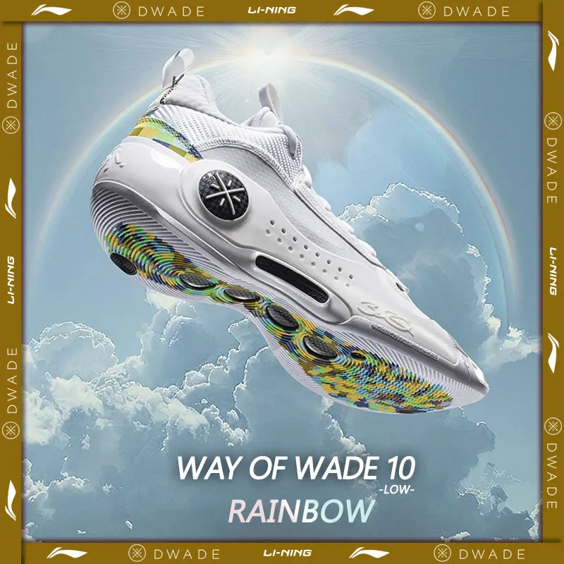 Li-Ning 남성용 WAY OF WADE 10 로우 레인보우 프로페셔널 농구화, 카본 플레이트 쿠션 지지대, Lining WOW 10 스니커즈 ABAS083