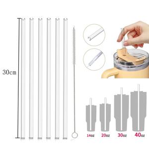 재사용 가능한 빨대 청소 브러시, 플라스틱 투명 교체 빨대, 스탠리 40 oz 30 oz 컵 텀블러와 호환 가능, 30cm, 6 개