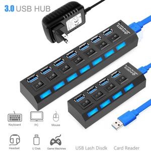 PC 노트북용 스위치가 있는 USB 3.0 허브, 고속 멀티 USB 분배기, 3 Hab 사용 전원 어댑터, 4/7 포트 다중 확장기 허브, 5Gbps