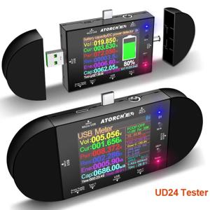 UD24 USB 테스터 유형-C 2.4 인치 DC5.5 디지털 전류계 전압계 보조베터리 전압 검출기, 볼트 PD 트리거 전기 계측기