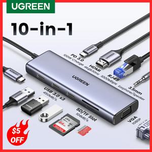 UGREEN USB C 허브, 맥북, 아이패드, 화웨이, Sumsang PC 태블릿 폰, USB3.0 허브, 4K C타입-HDMI RJ45 이더넷, PD100W SD 및 TF, 10 인 1