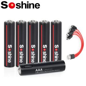 Soshine 장난감 카메라 손전등용 USB 리튬 이온 AAA 충전식 배터리, 4-in-1 USB 케이블 포함 리튬 배터리, Aaa 1.5V, 600mWh