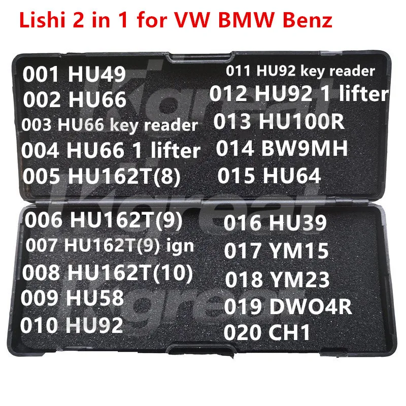 폭스바겐 BMW 벤츠용 Lishi 2 in 1, 001-020, HU49 HU66 HU162T(8) HU162T(9) HU162T(10) HU58 HU92 BW9MH HU64 HU39 YM15 YM23 DWO4R CH1