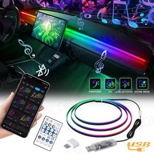 Vegting 140/55 인치 자동차 주변 조명, 2 인 1 범용 LED 심포니 RGB 분위기 램프, USB 앱 리모컨, 테슬라 모델 3 Y S X용