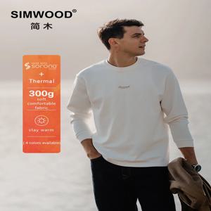 SIMWOOD 소로나 보온 원단 스웨트셔츠, 따뜻한 오버사이즈 후드 풀오버, 300gsm, 2024 가을 겨울 신상