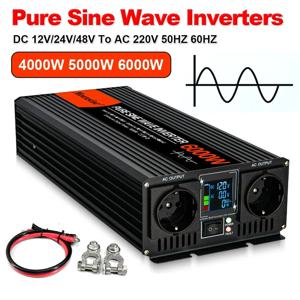 Moexsiac 순수 사인파 인버터, 4000W, 5000W, 6000W, 이중 EU 소켓, 자동차 인버터, DC 12V, 24V, 48V, AC 220V 전압 변환기