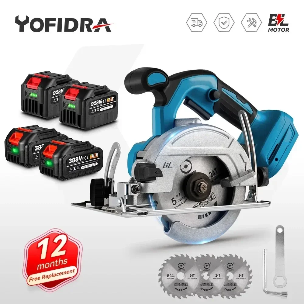 Yofidra 브러시리스 전기 원형 톱 조정, 목공 전기 절단 도구, Makita 18V 배터리, 5 인치, 125mm