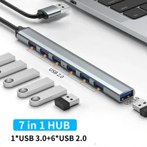 7 in 1 USB 허브 3.0 USB 2.0 멀티 USB 허브 분배기 전원 어댑터, PC 노트북 액세서리용 2.0 OTG USB, 7 포트 다중 확장기