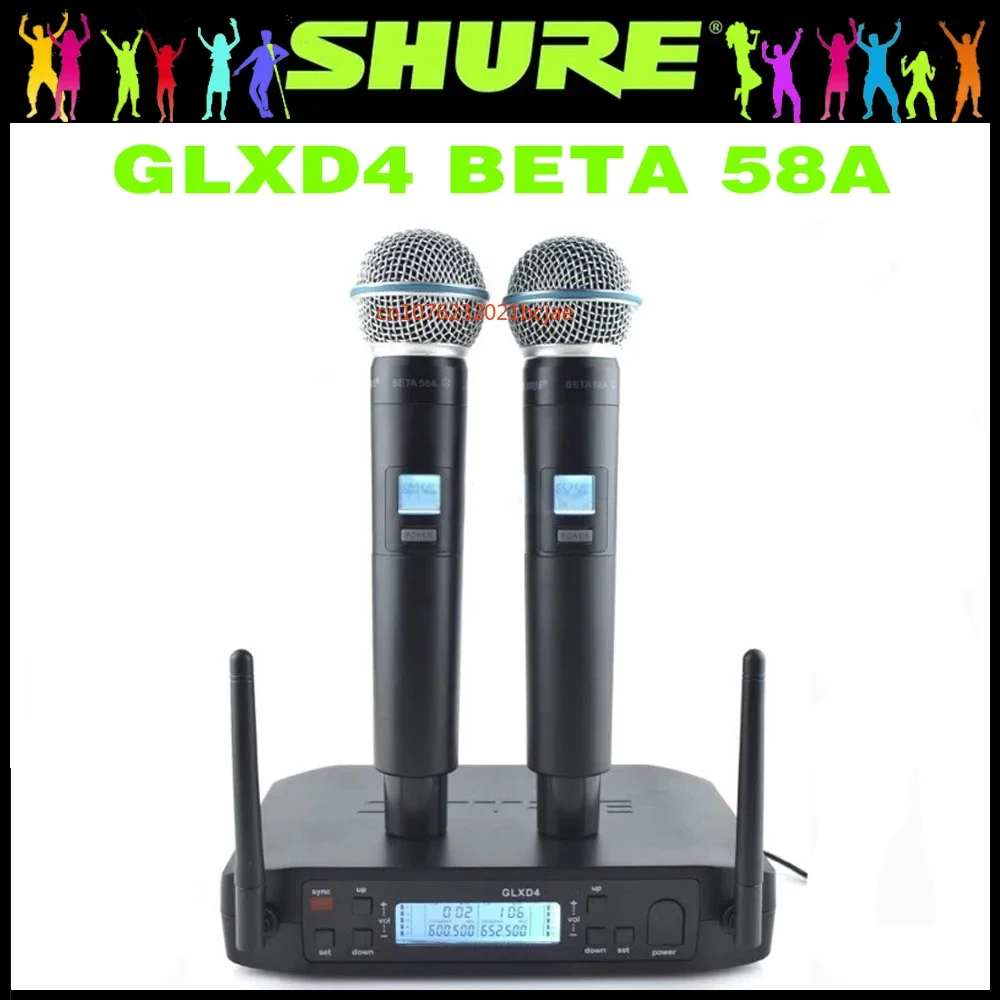 슈어 GLXD 4 베타 58A 무선 마이크 세트, 핸드헬드 마이크 2 개, 다이내믹 전문 핸드헬드 파티 무대 Karaoke640-690MHZ