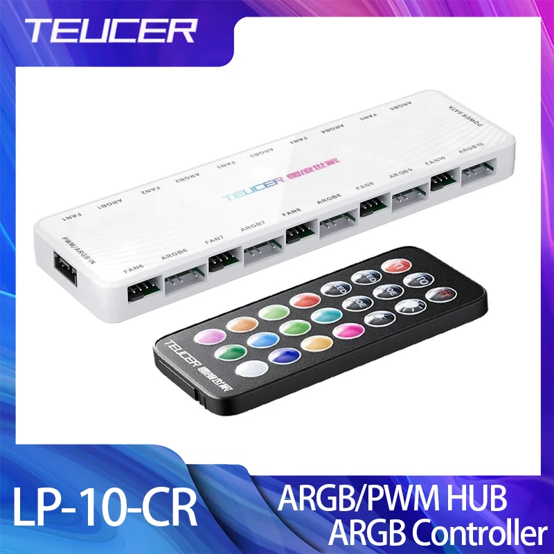 TEUCER ARGB 컨트롤러 포함 선풍기 허브 어댑터, 2 in 1, LP-10 ARGB/PWM 허브