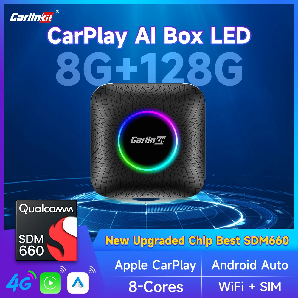 2024 CarlinKit 안드로이드 13 최고의 SDM660 CarPlay Ai 박스 LED 8 코어 무선 안드로이드 자동 및 CarPlay 자동차 USB 어댑터 유선 CarPlay 자동차용 4G+64G 8G+128G FOTA 업그레이드