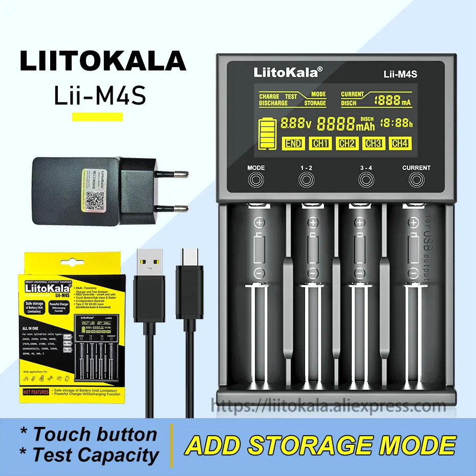 LiitoKala Lii-M4S 18650 LCD 다기능 배터리 충전기, 3.7V 1.2V 26650 21700 14500 18350 17500 AA AAA A C 및 기타