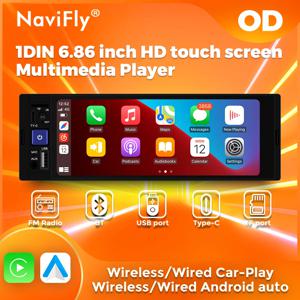 Navifly 휴대용 무선 케이블 카플레이, 안드로이드 오토, BT, SD, TF, FM 라디오, USB C 타입, 일반 모터에 적합, 6.86 인치